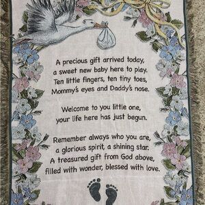 Afghan Woven Tapestry Throw Blanket Newborn Baby Shower Gift 40x54 Unisex Stork